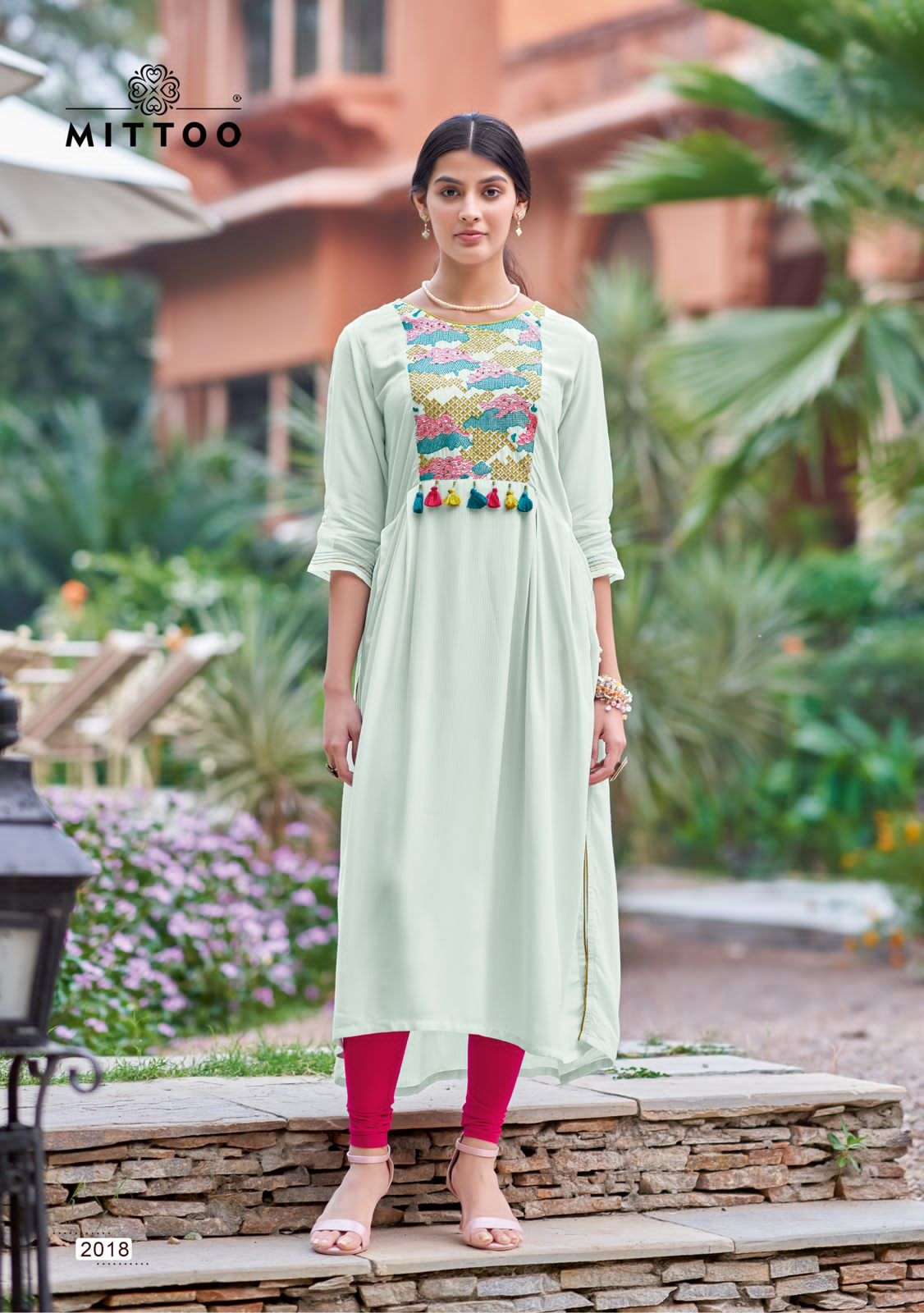 MULLBERRY HEAVY RAYON EMBROIDERY AND HANDWORK &LONG KURTI BY MITTOO BRAND 1006